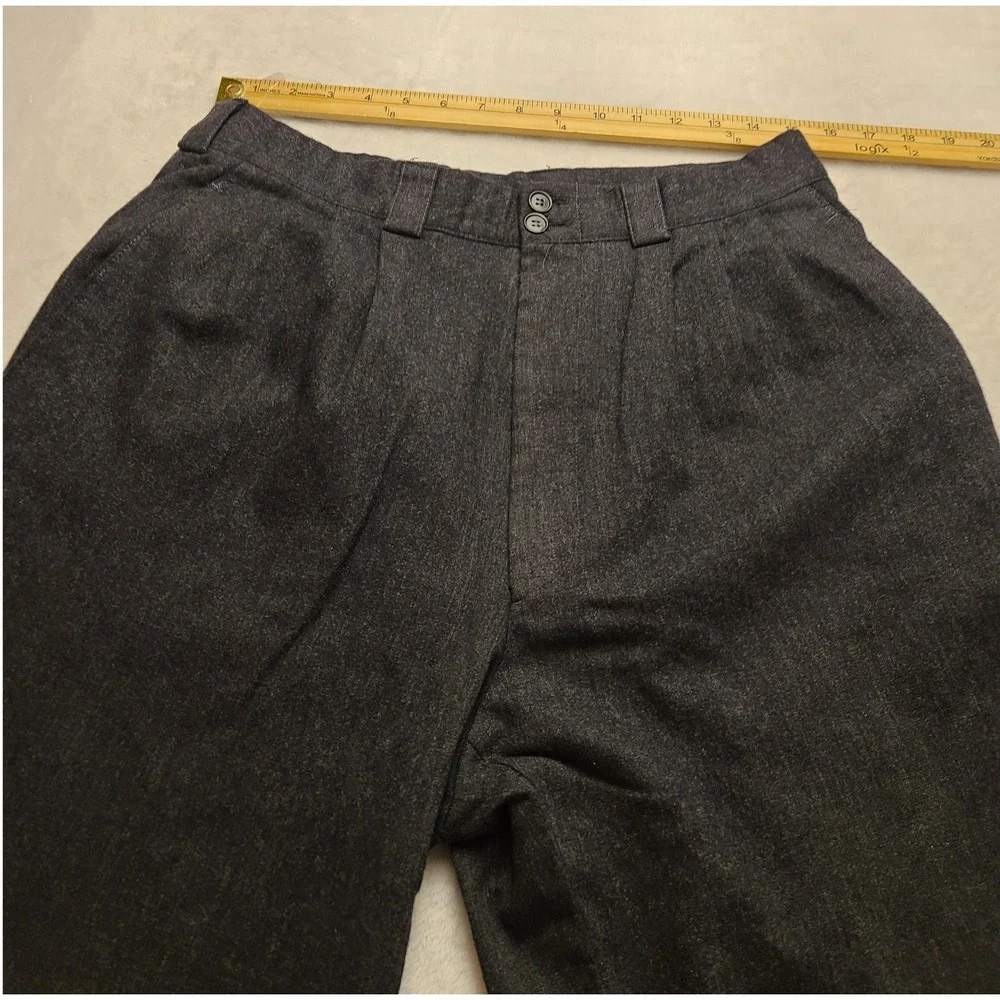 Pure Virgin Wool Pleated Trousers Men's 34x28 Charcoal Grey Cuffed Dress Pants
